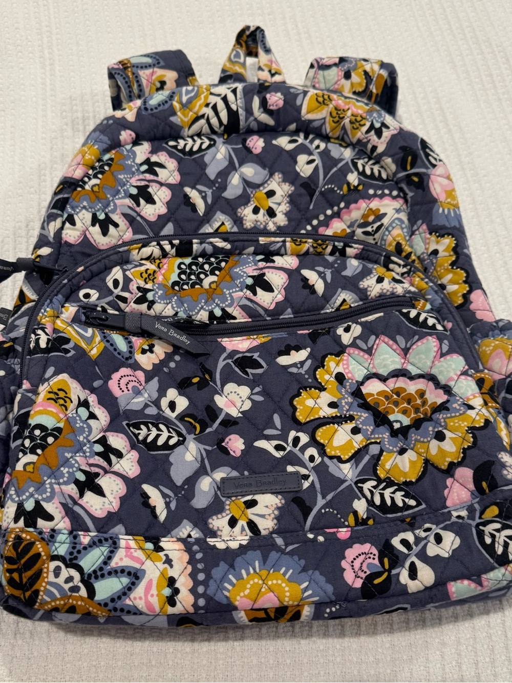 Vera Bradley Quilted Floral Backpack in Periwinkle Blue with Multi Accents